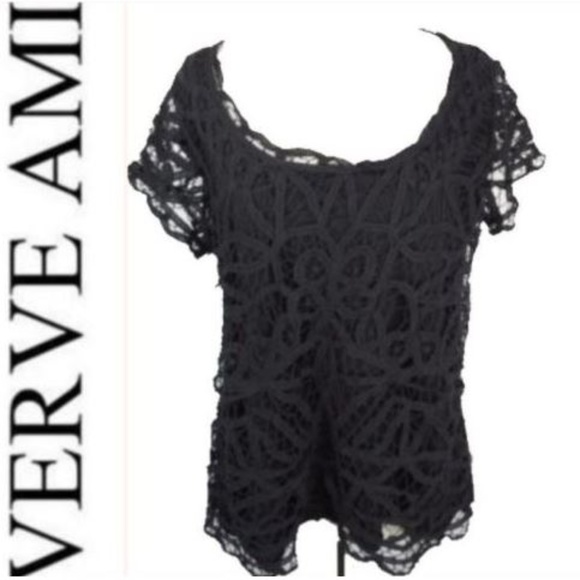 Verve Ami Tops - Verve Ami Plus Sz Black Front Lace Overlay Top 2X